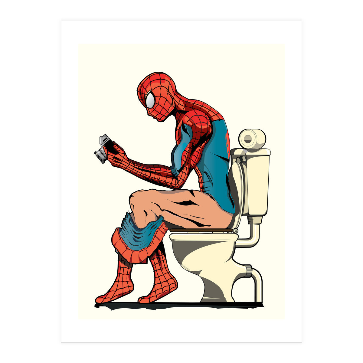 Spider-man on the Toilet, funny bathroom humour (Print Only)