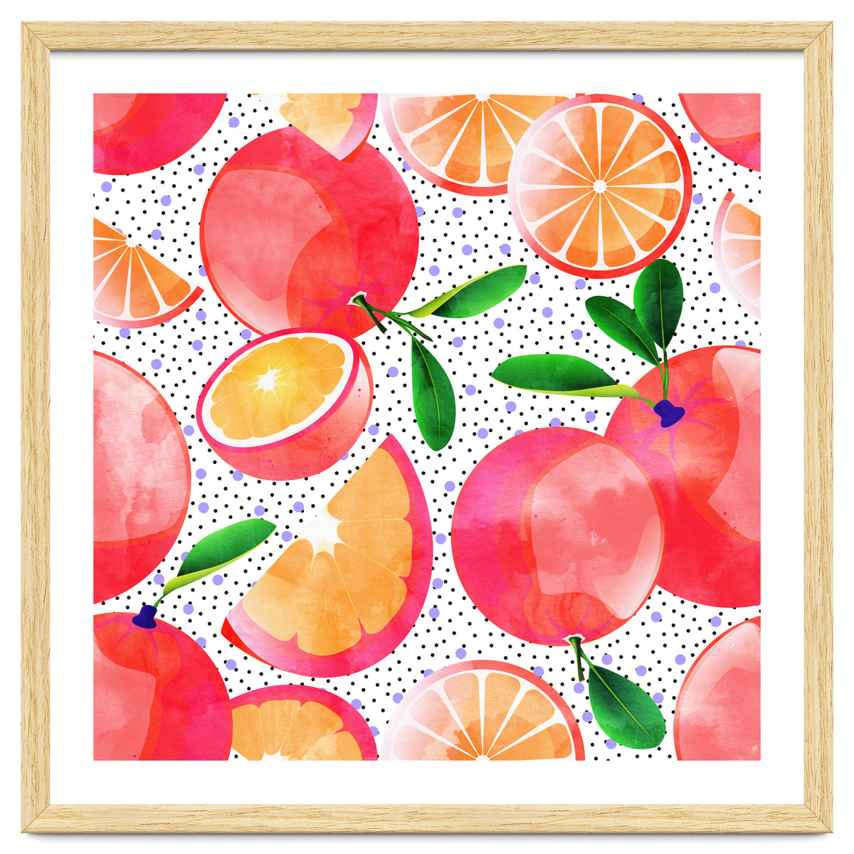 Citrus Tropical | Juicy Fruits Polka Dots | Food Orange Grapefruit Pink Watercolor Botanica