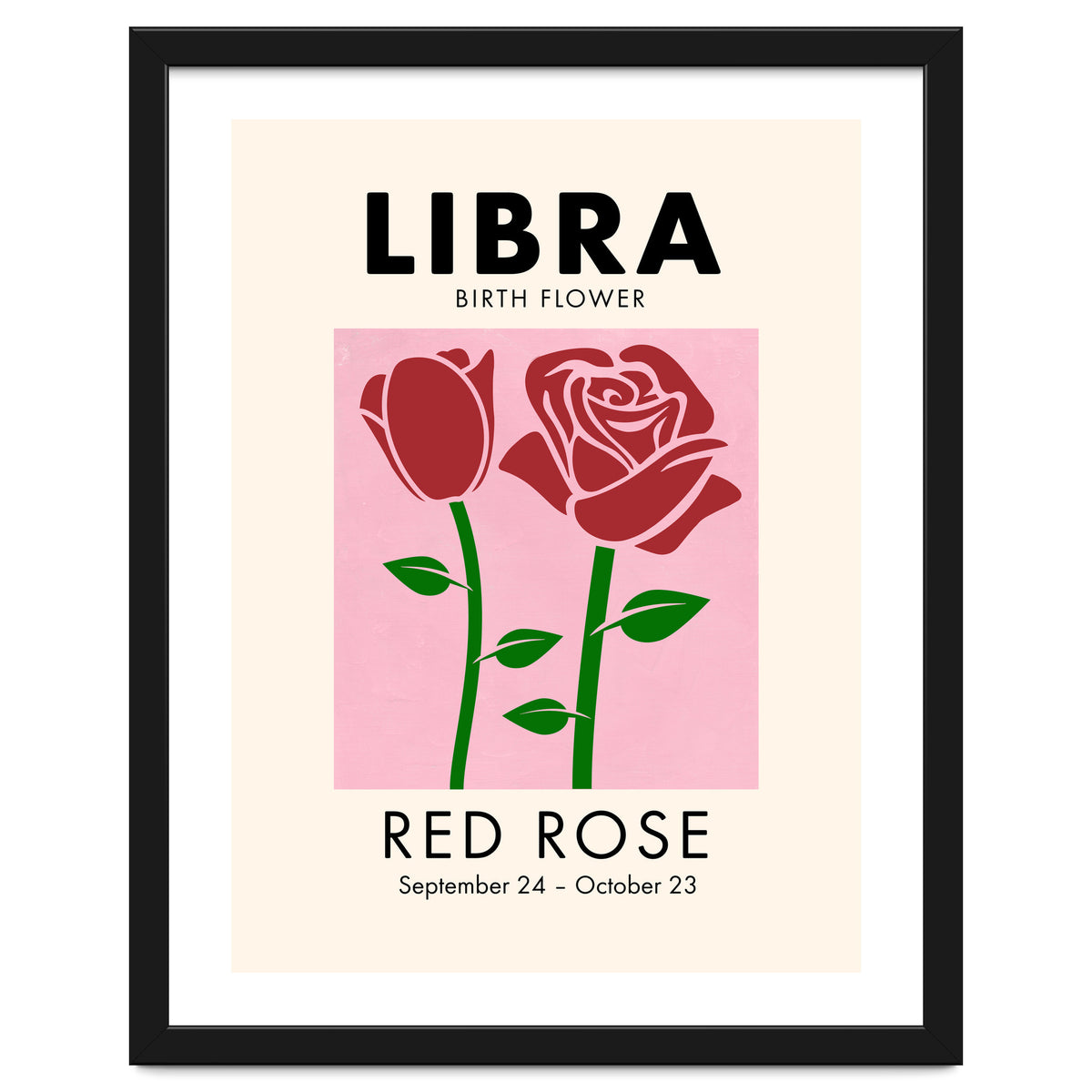 Libra Birth Flower Red Rose Art Print by Janiyah arthaus