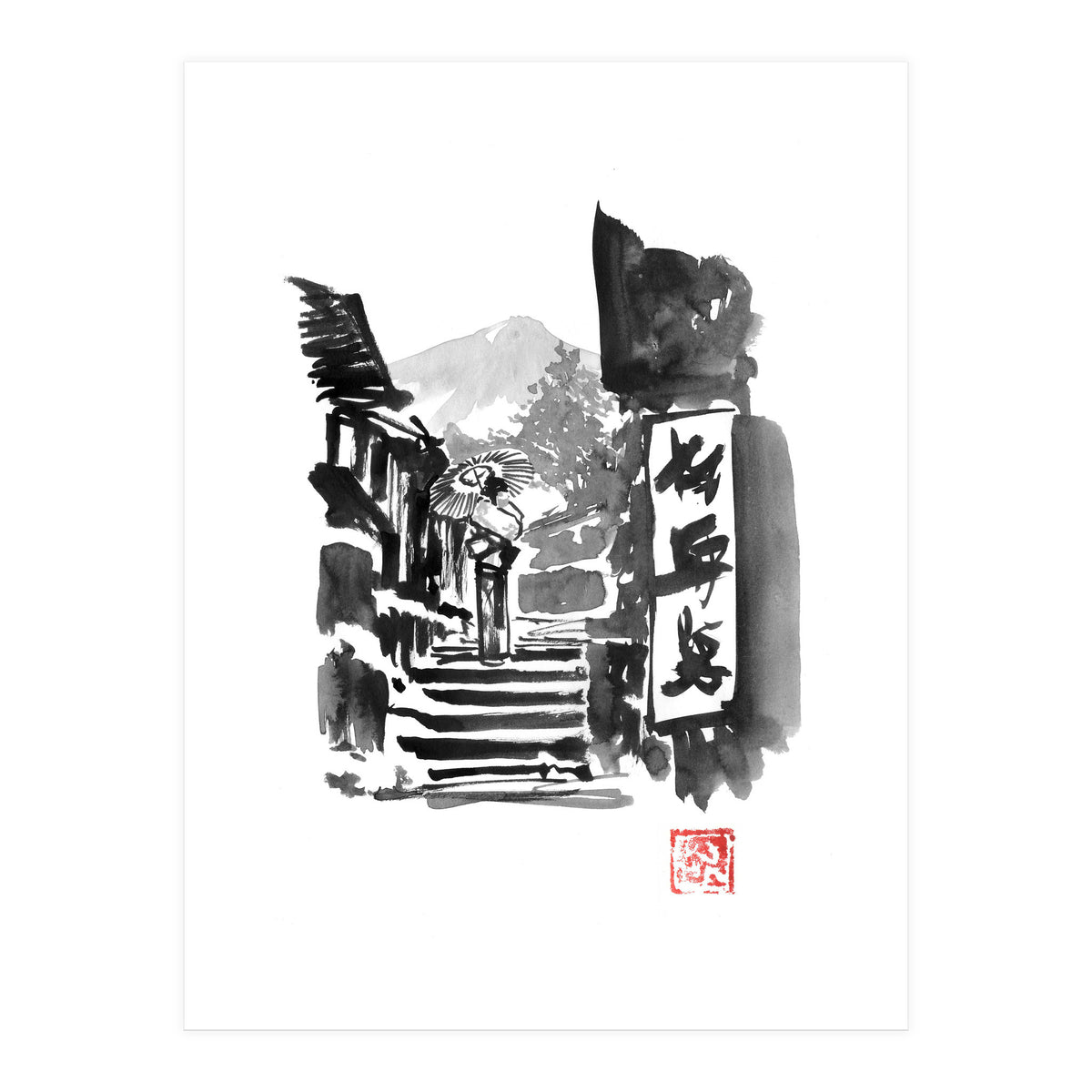 Geisha And Stairs (Print Only)