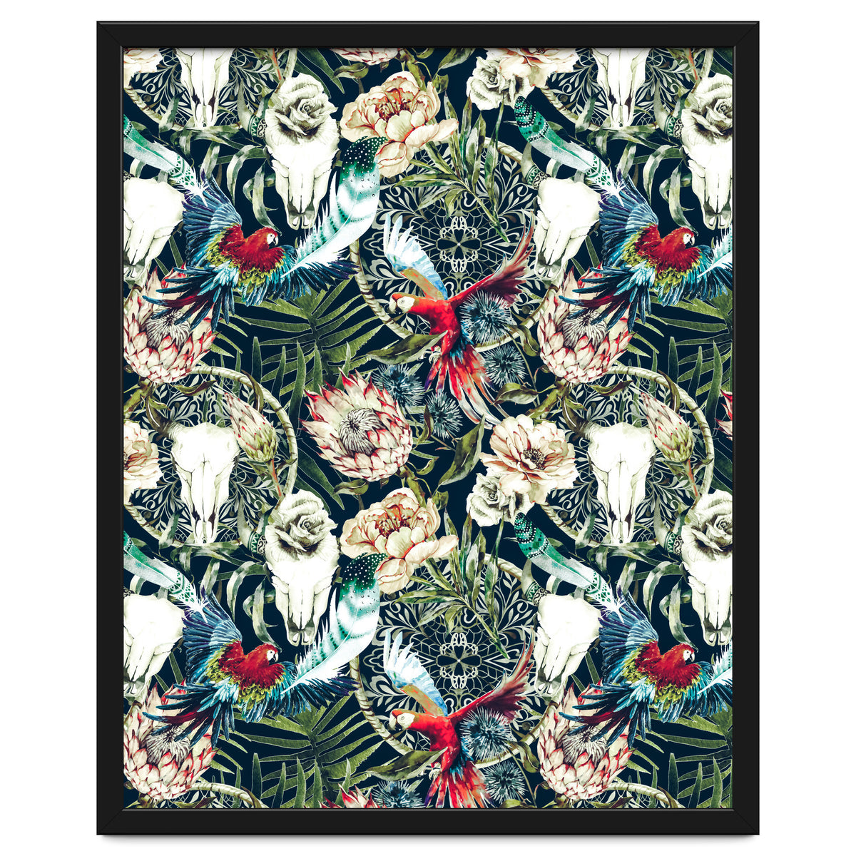 Dark pattern boho skull tropical