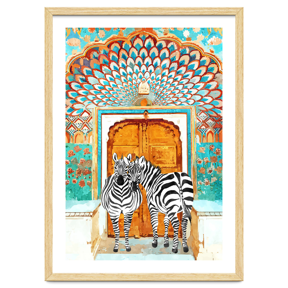 Take Your Stripes Wherever You Go Painting, Zebra Wildlife Architecture, Indian Palace Door Painting