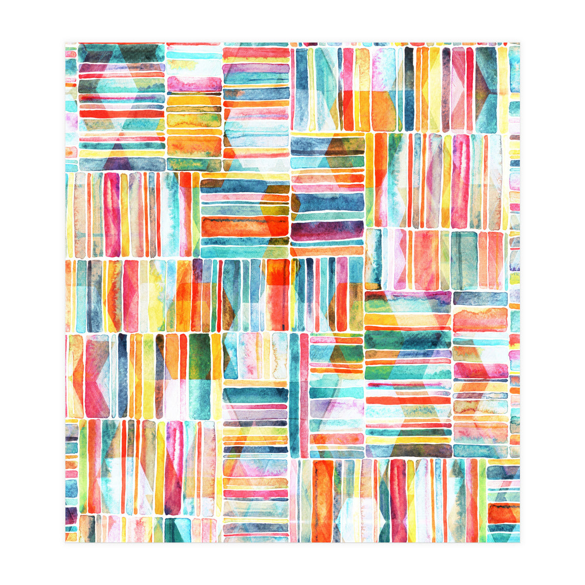 Summer Pastel Geometric and Striped Abstract on white (Print Only)