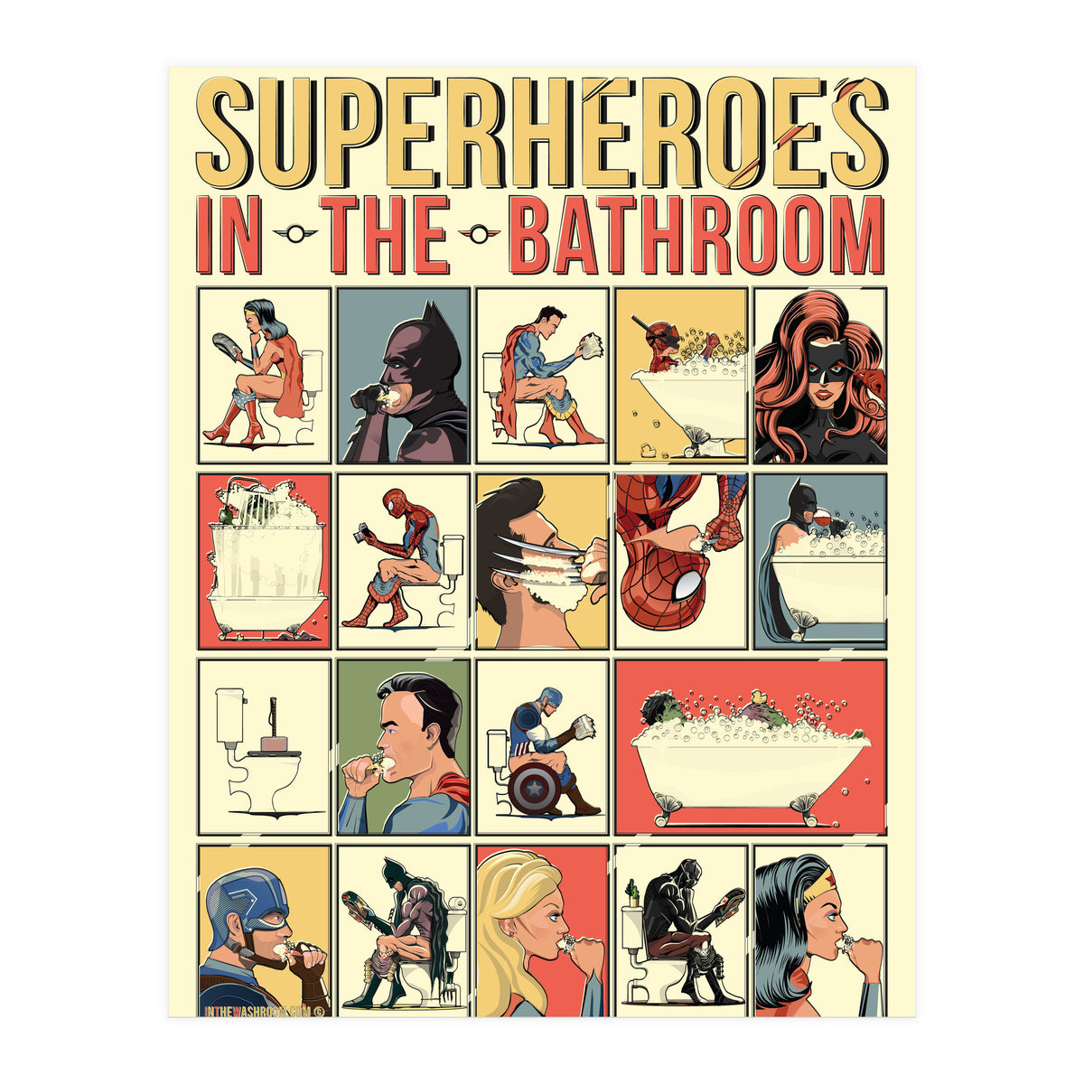 Superheroes in the Bathroom, funny Bathroom Humour (Print Only)