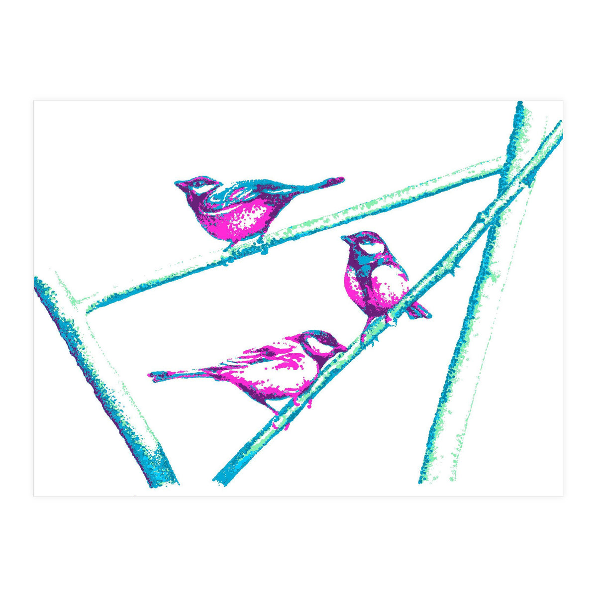 Garden Birds On A Branch (Print Only)