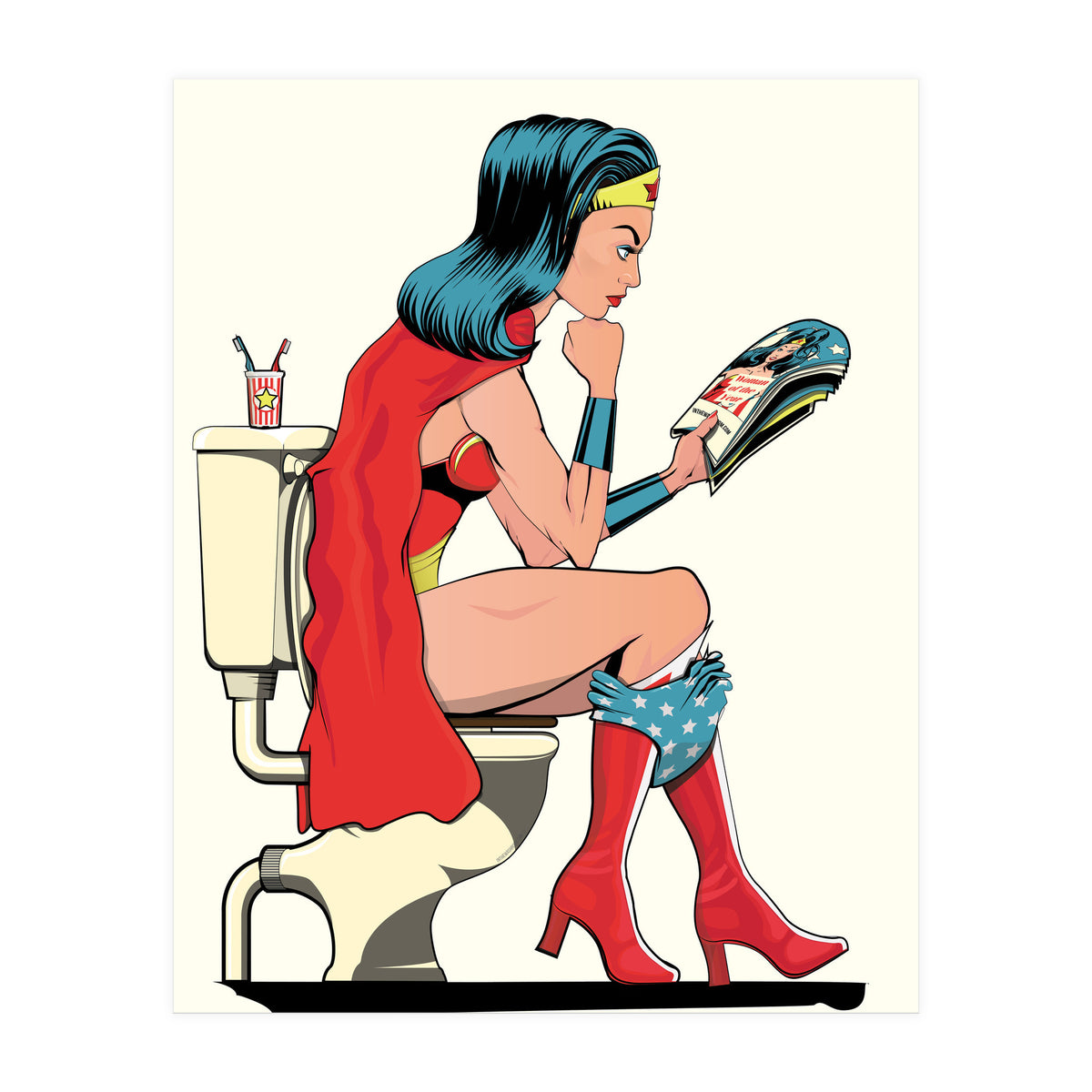 Wonder Woman on the Toilet, funny Bathroom Humour (Print Only)