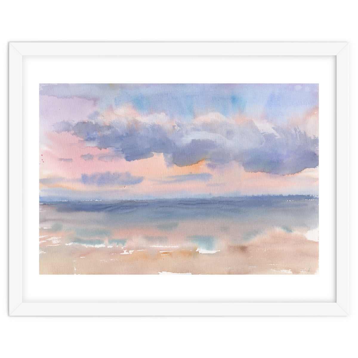Beautiful morning At The Beach. Watercolor