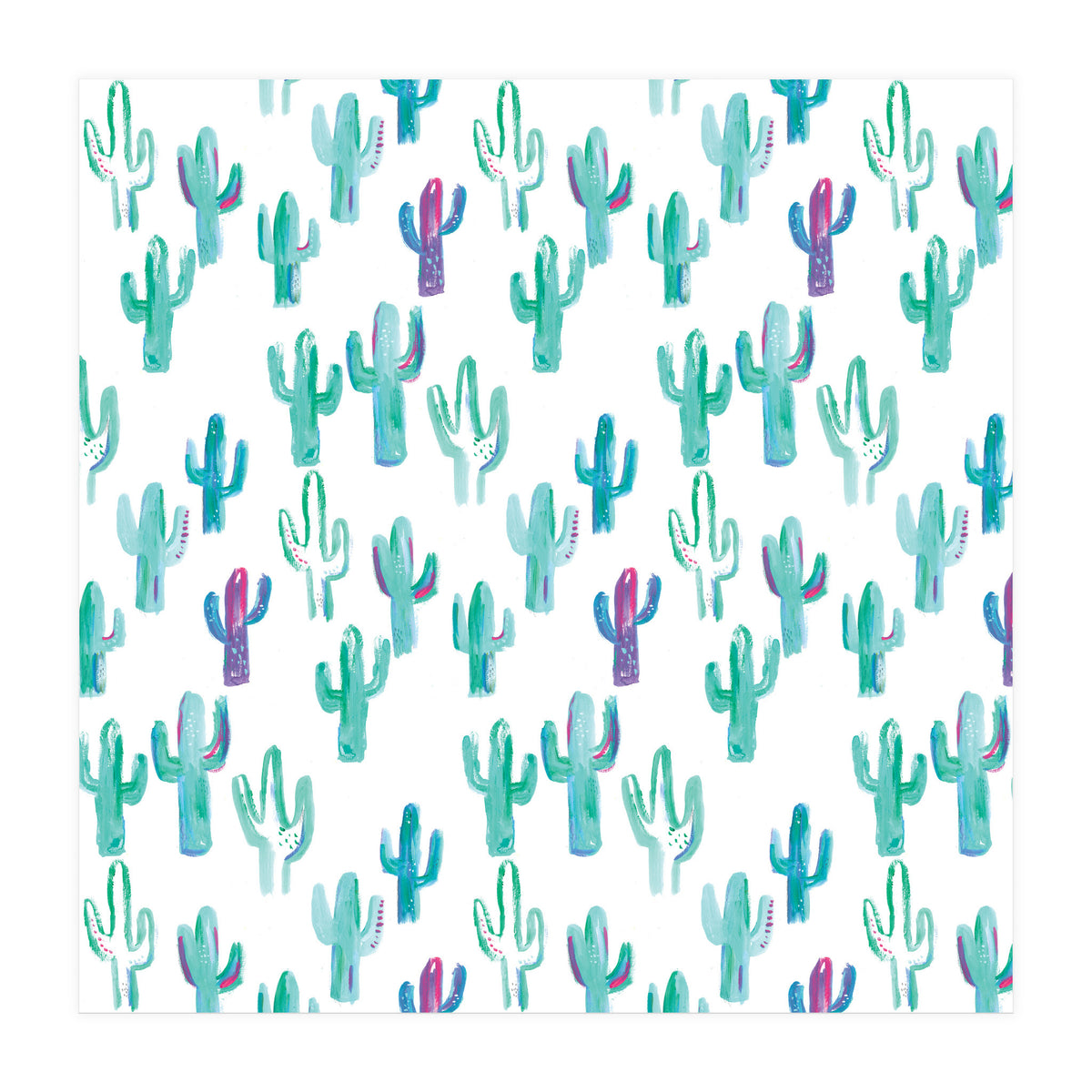 All Over Painted Cacti Mint And Pink (Print Only)