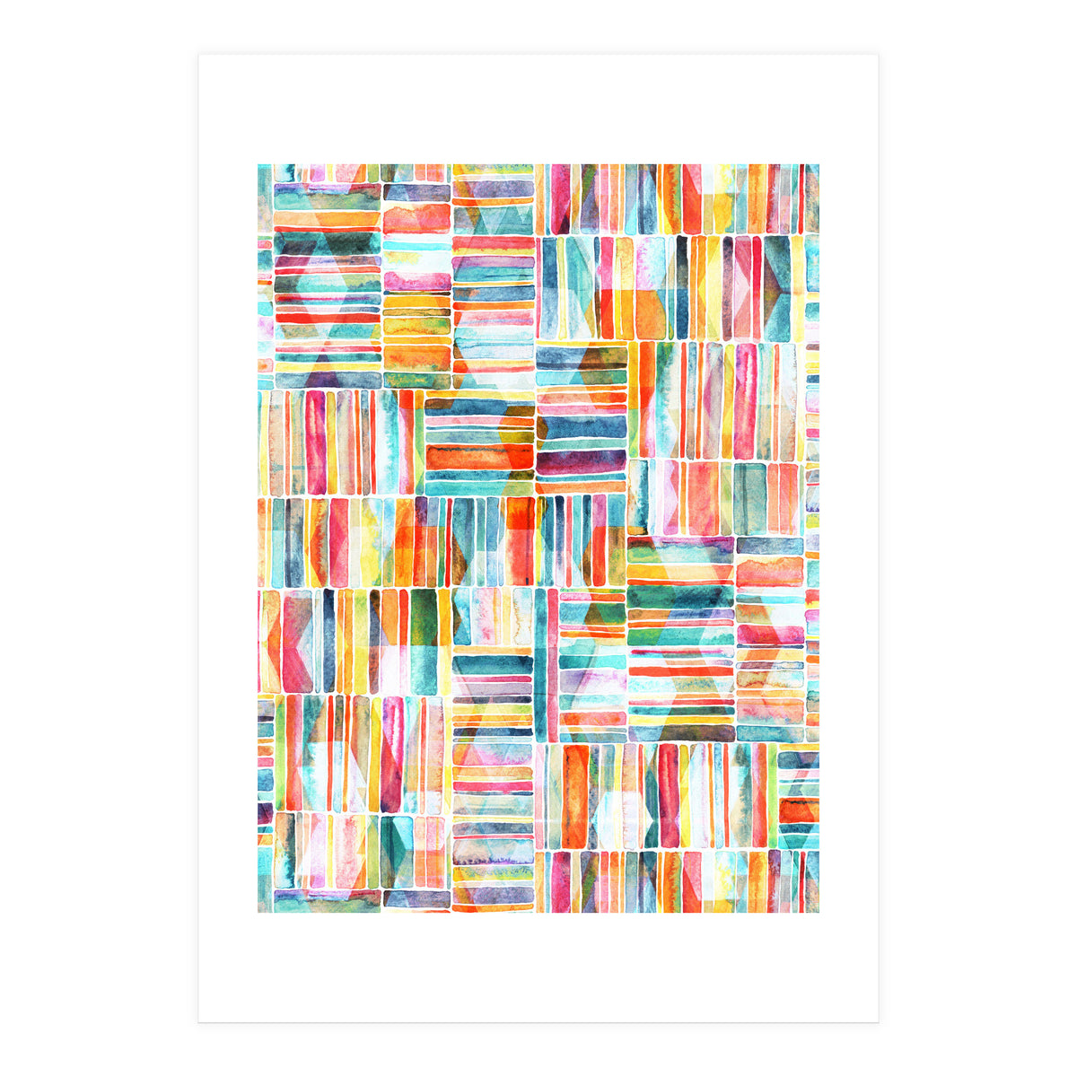 Summer Pastel Geometric and Striped Abstract on white (Print Only)