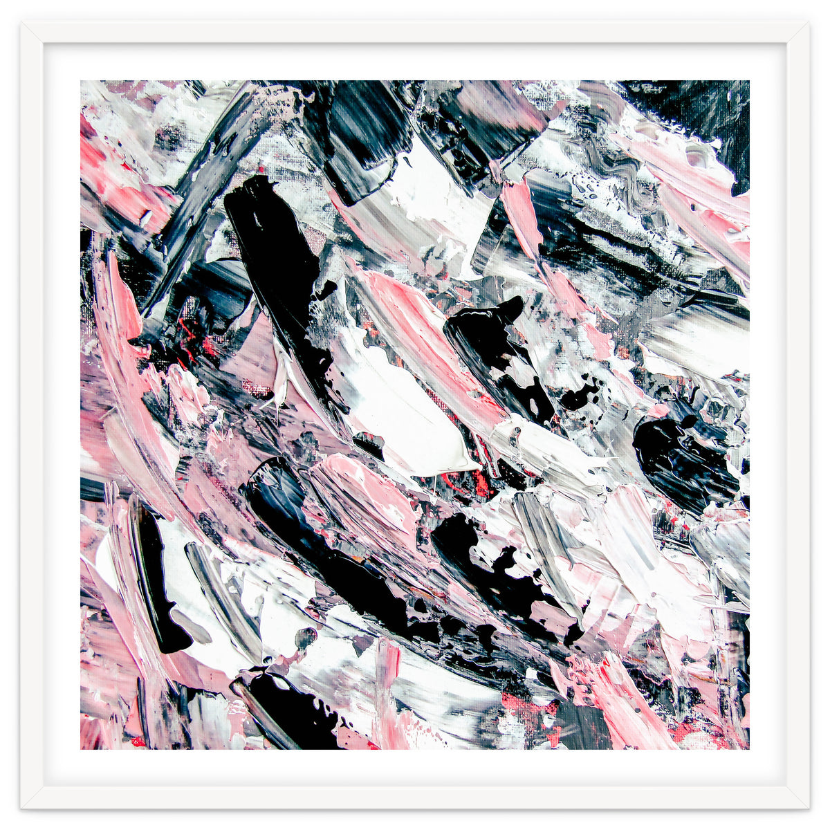 Modern Abstract Pastel Pink Black White Grey Acrylic Brushstrokes
