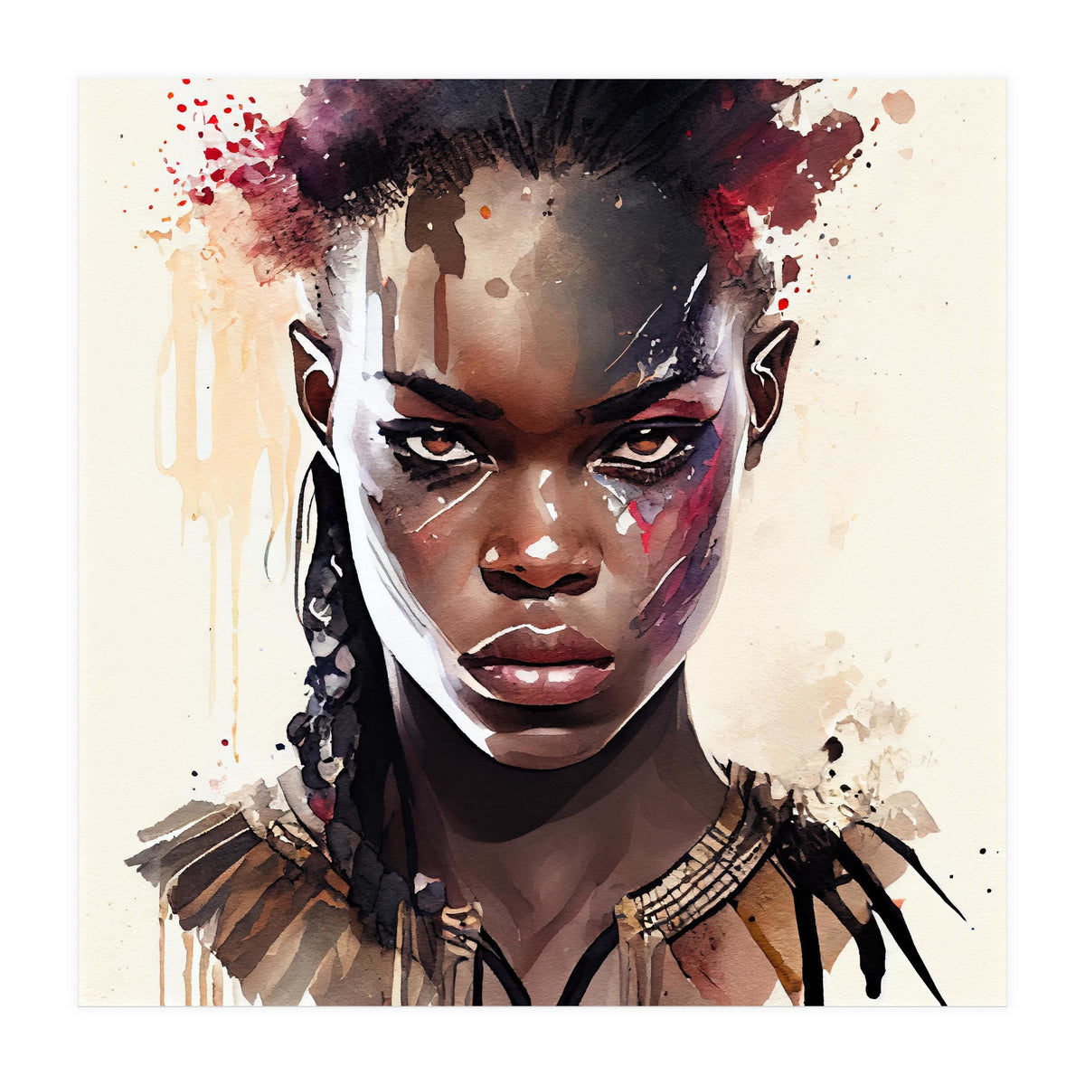Watercolor African Warrior Woman #2 (Print Only)