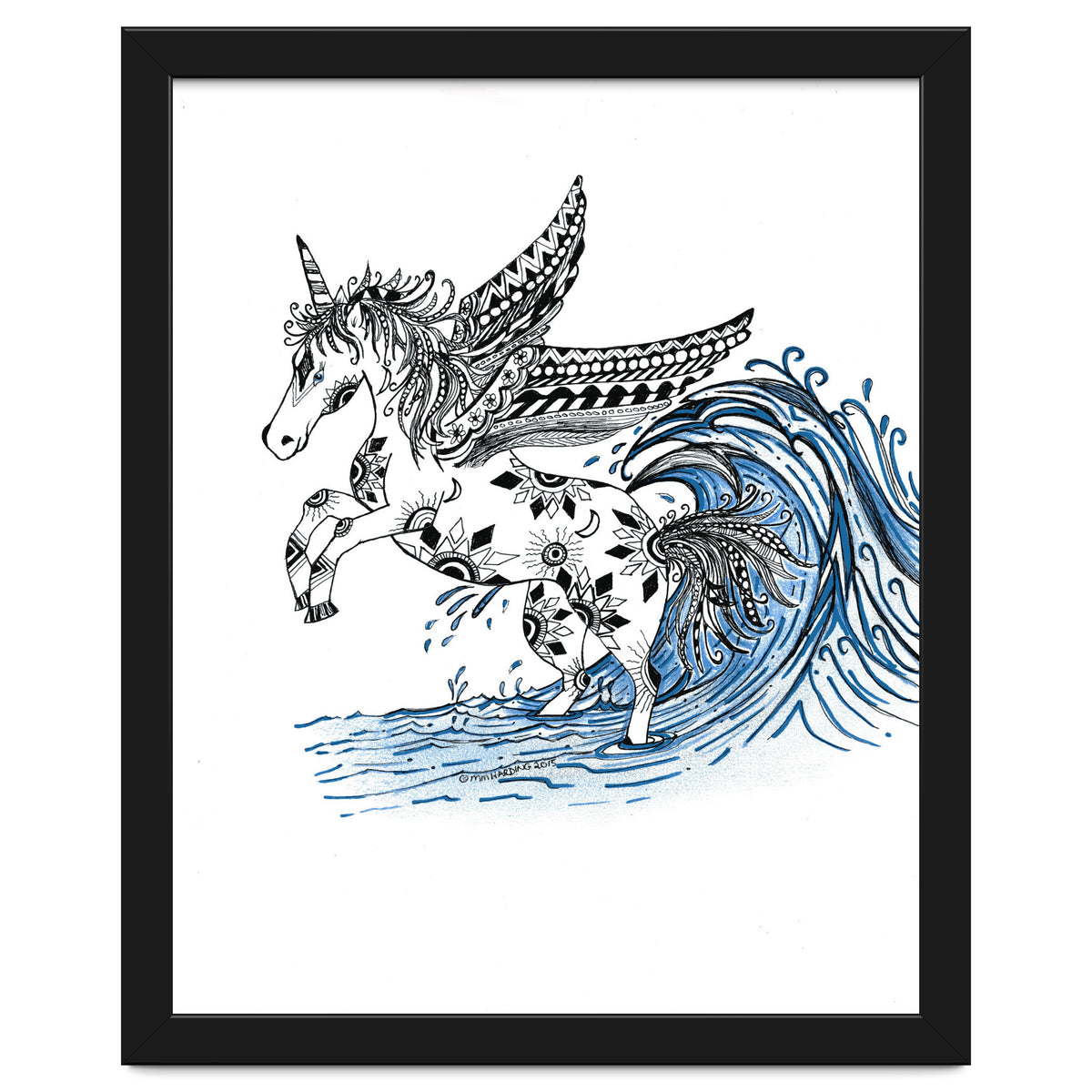 Winged Sun And Moon Unicorn Zentangle