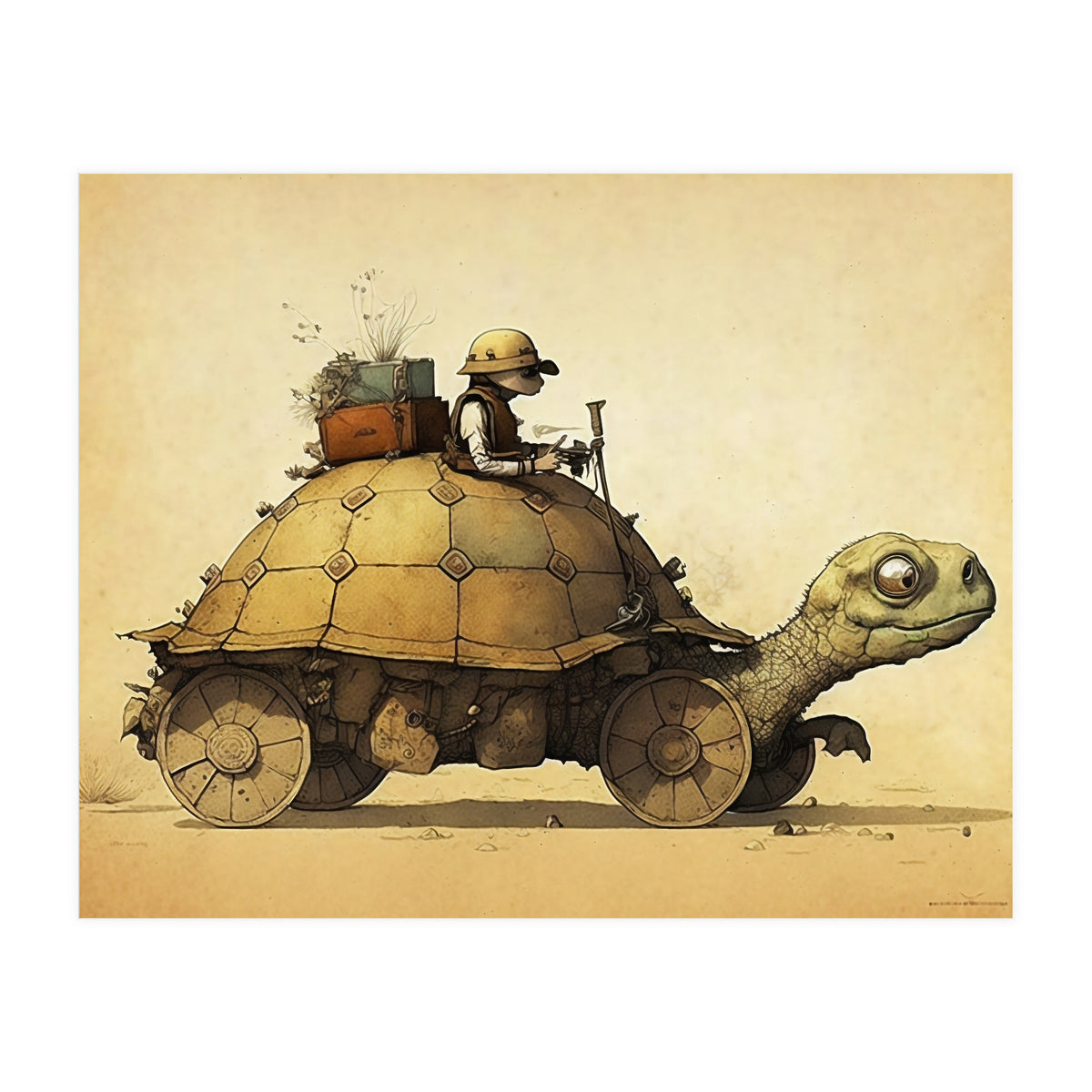 Tortoise Car Steampunk Illustration (Print Only)