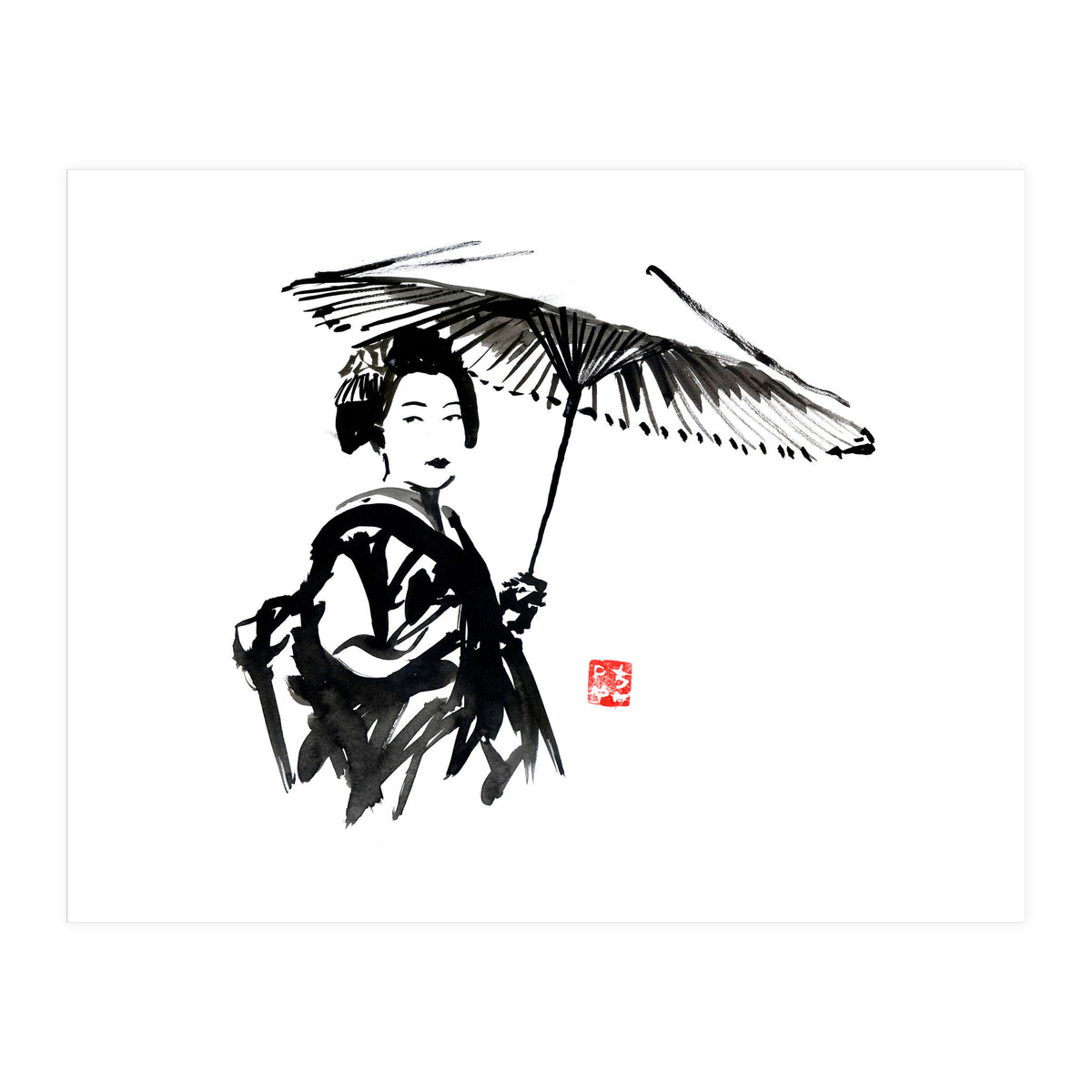 geisha under umbrella (Print Only)