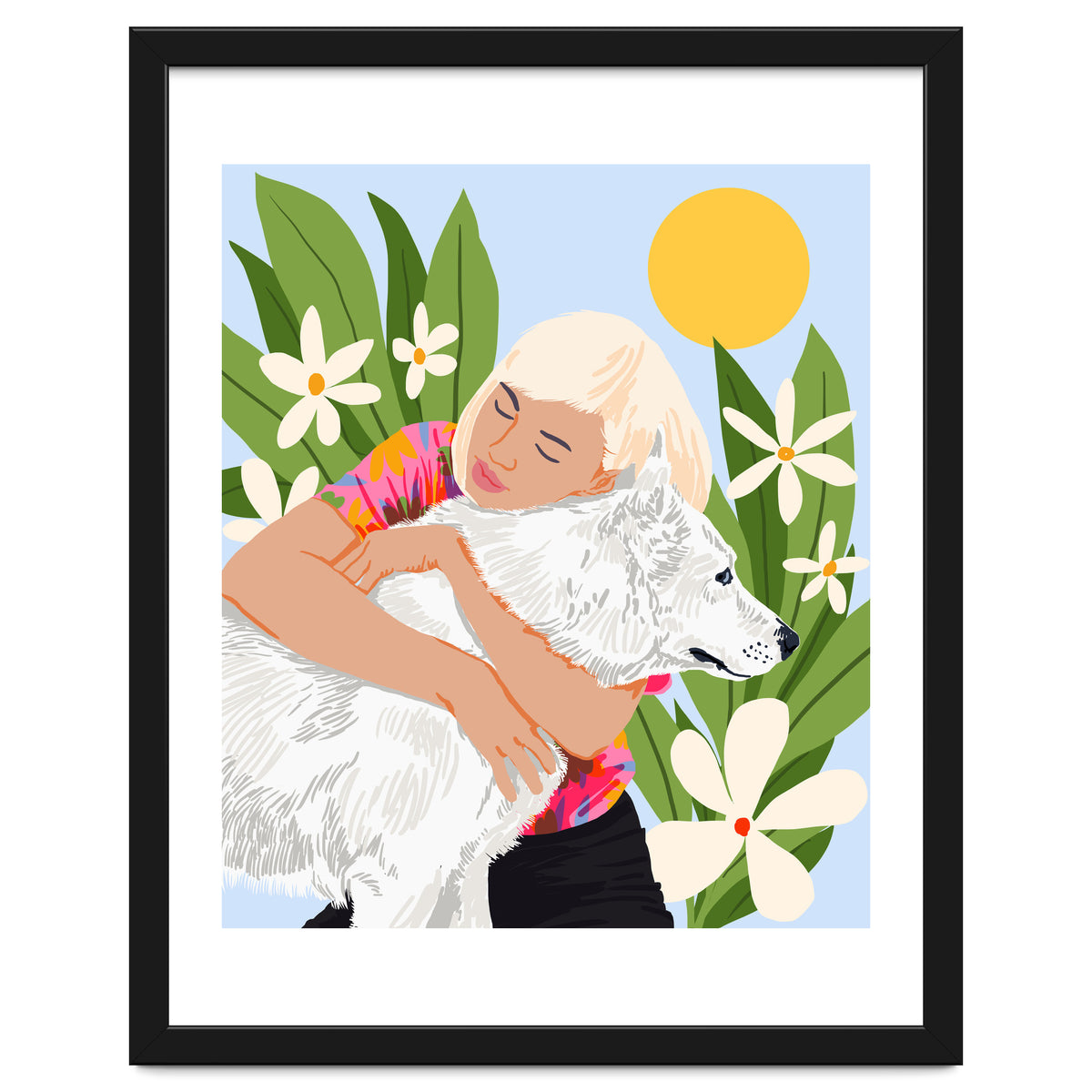 All You Need Is Love & A Dog | Pets Urban Jungle Bohemian Woman Illustration