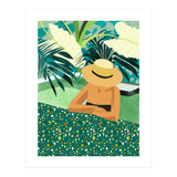 Chill, Modern Bohemian Black Woman Travel Illustration | Terrazzo Tropical Swimming Pool Fashion (Print Only) thumbnail