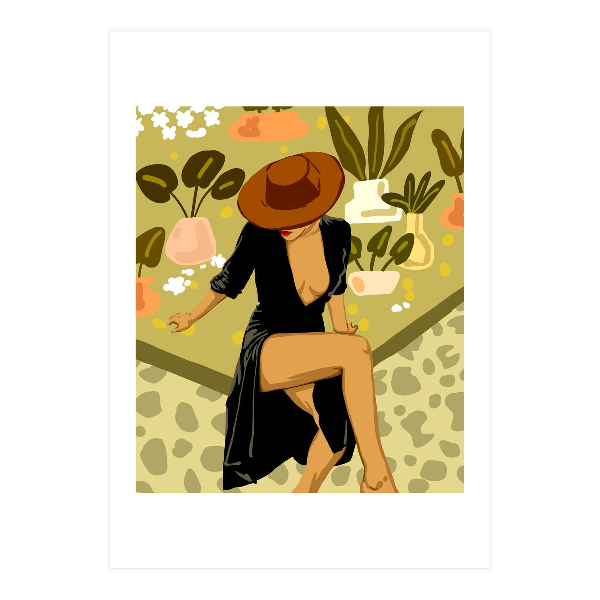 Make it Worth Their While, High Fashion Brown Woman Illustration, Plant Lady Little Black Dress (Print Only)