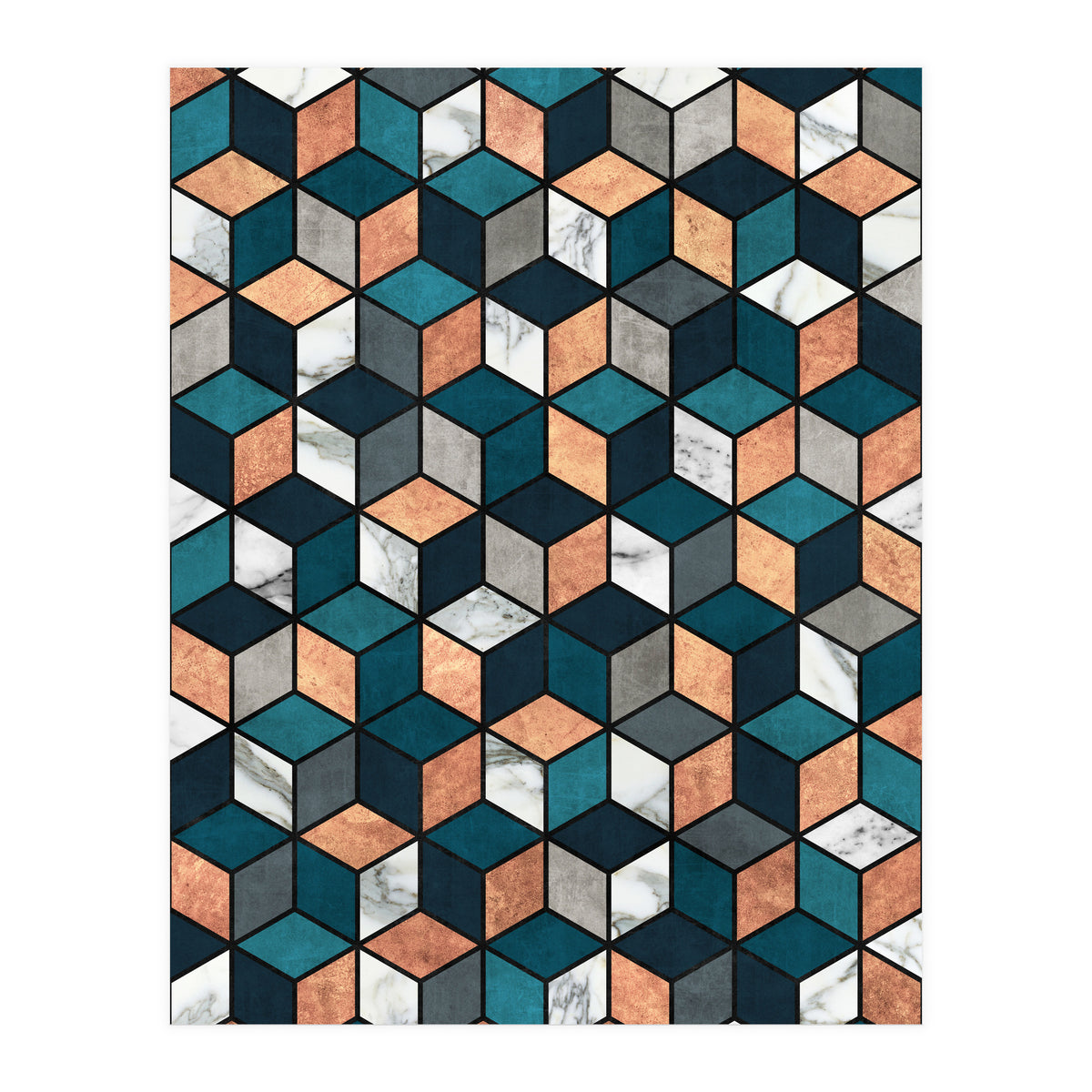 Copper, Marble and Concrete Cubes with Blue (Print Only)