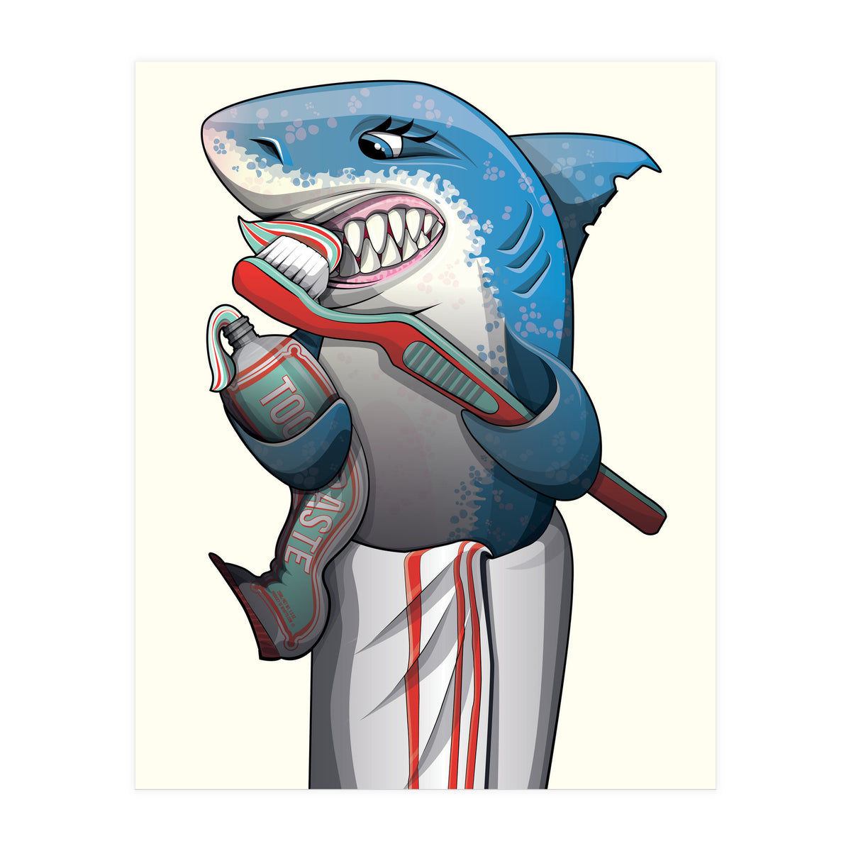Great White Shark Brushing Teeth (Print Only)