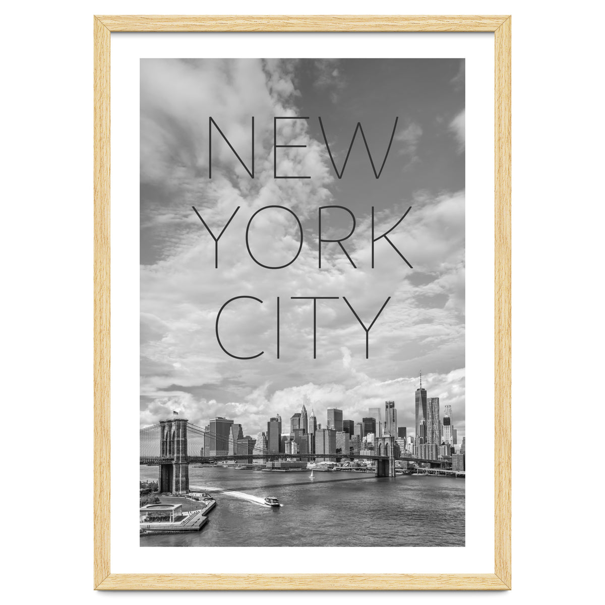 NYC Brooklyn Bridge & Lower Manhattan | Text & Skyline