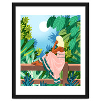 Forest Moon, Bohemian Woman Jungle Nature Tropical Colorful Travel Fashion Illustration