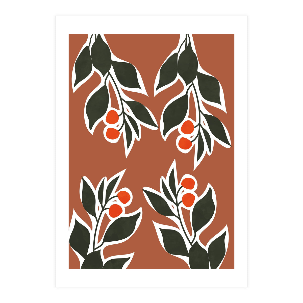 Red Cherry Leaf Boho Botanical II (Print Only)