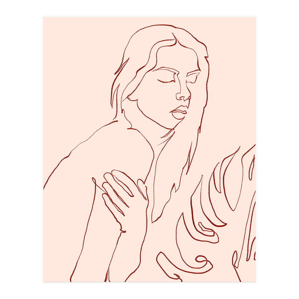 Lueur, Tropical Nude Modern Bohemian Woman Line Art, Minimal Scandinavian Sketch Blush Drawing (Print Only)