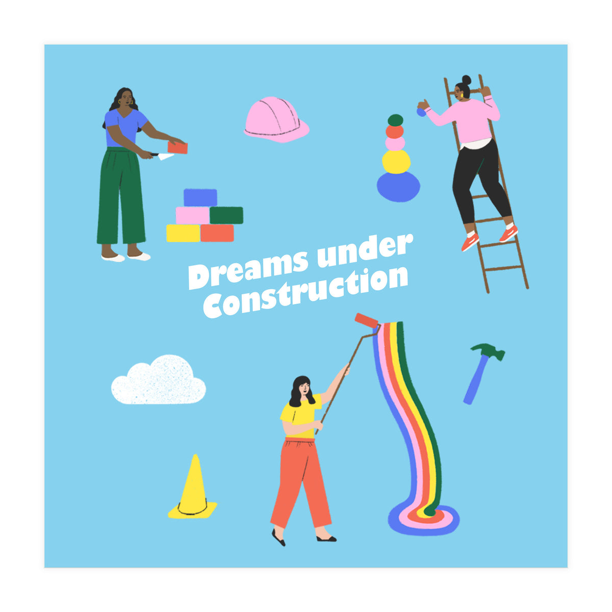 Dreams Under Construction Square Blue (Print Only)