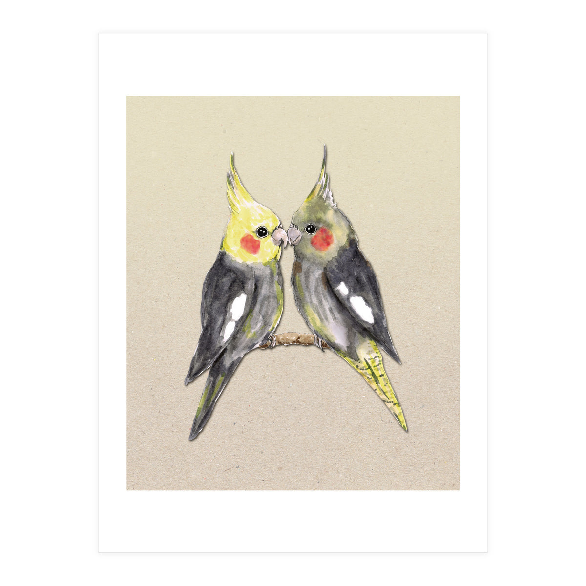 Two cute cockatiels (Print Only)