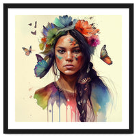 Watercolor Floral Indian Native Woman #11