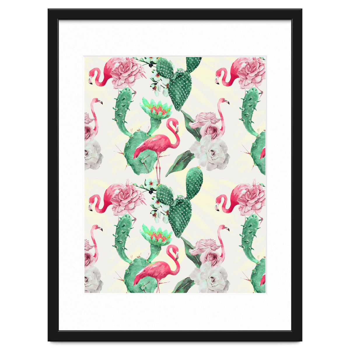 Flamingos, geometric and flowers