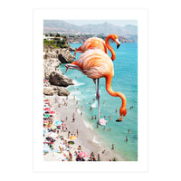 Flamingos on the Beach, Wildlife Surrealism Birds, Nature Flamingo Fantasy Beach Summer Photography (Print Only)