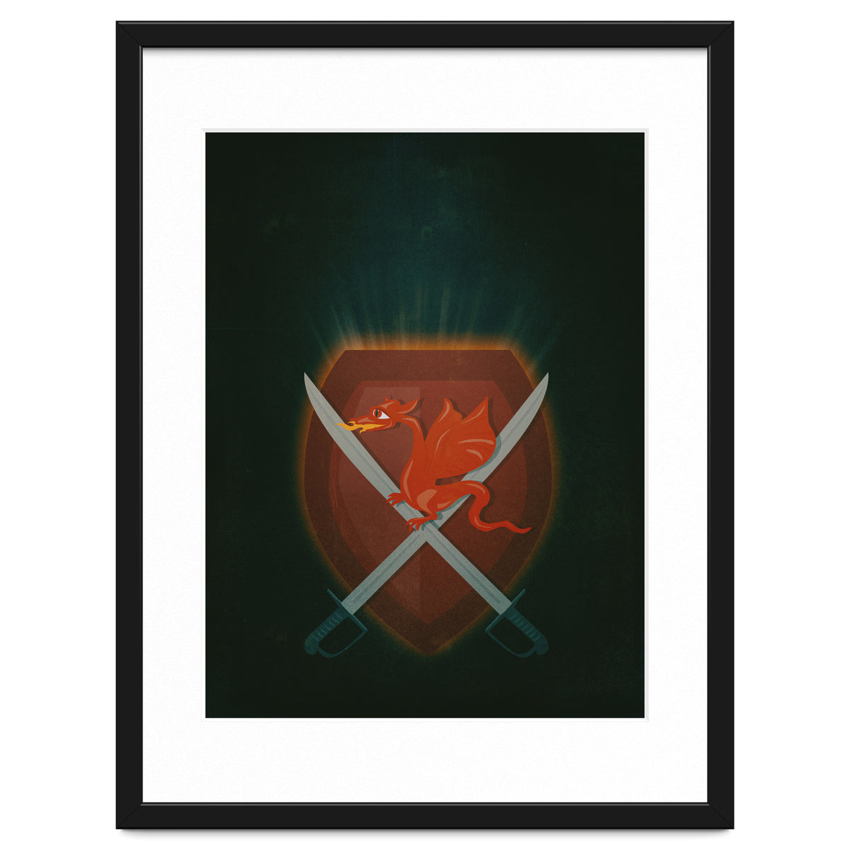 Heraldic dragon and cutlasses