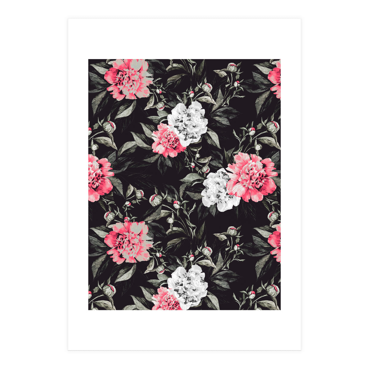Floral pink - black & white dark (Print Only)