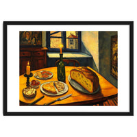 Table Setting of Bread and Cheese Oil Painting