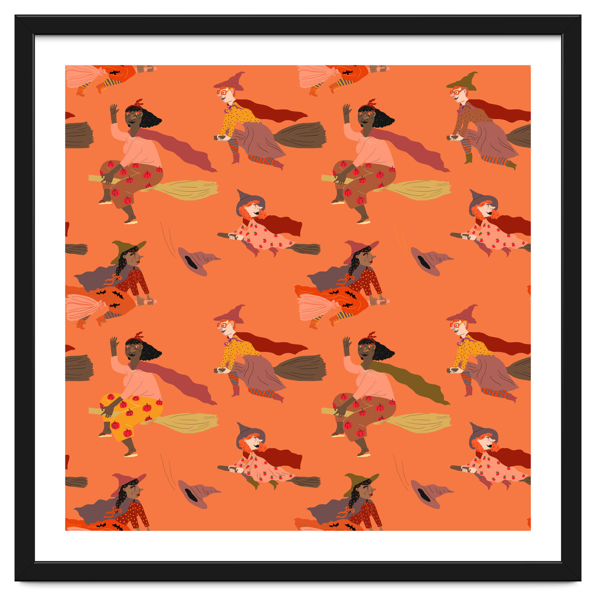 Tiny Witches Pattern (orange Backgrownd)
