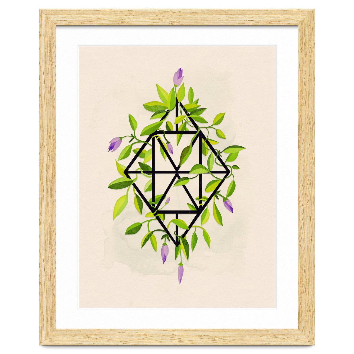 Geometric frame with leaves and flowers