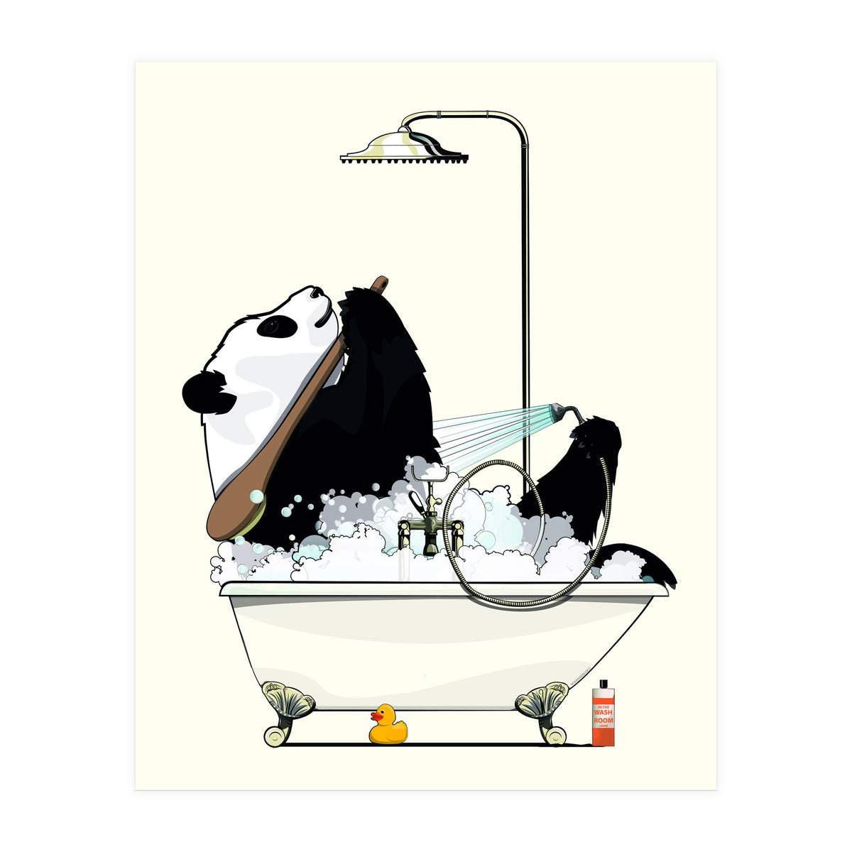 Giant Panda Bear in the Bath, funny bathroom humour (Print Only)