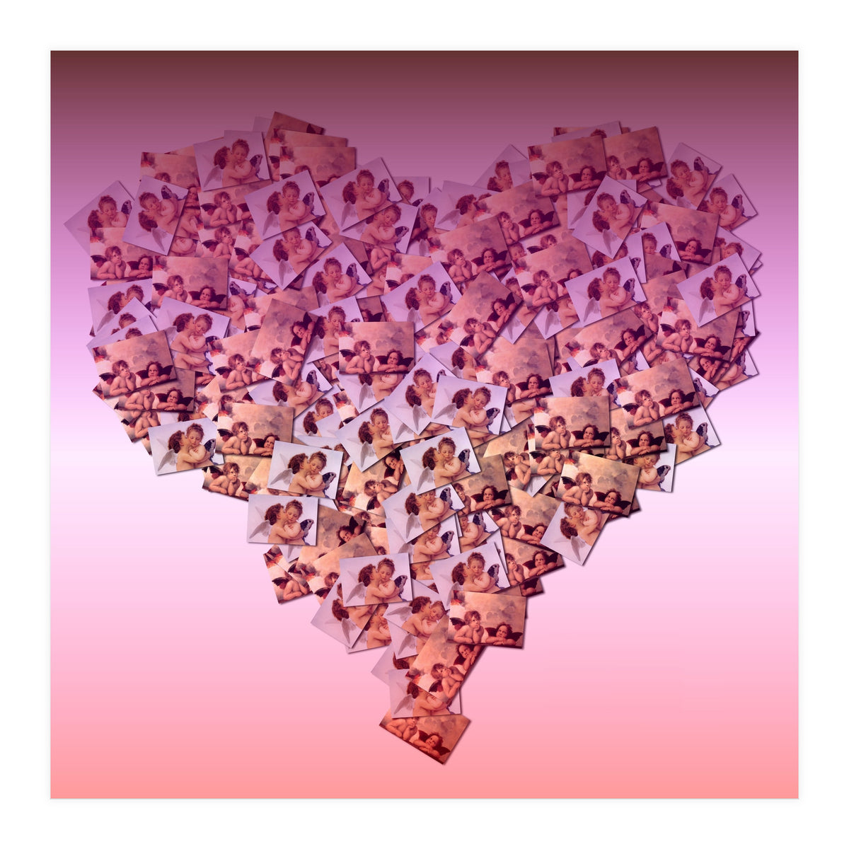 Heart collage of cuddling Cupid like characters (Print Only)