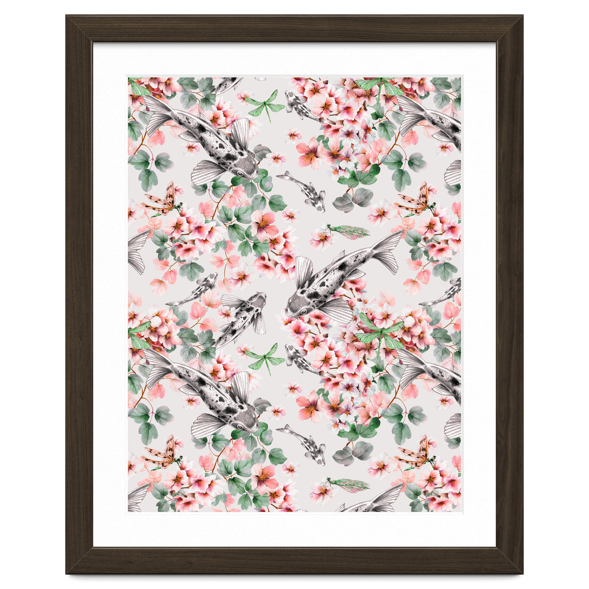 Asian fish among flowers