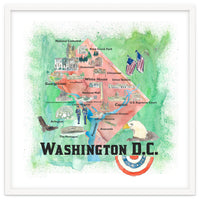 Washington Dc Usa Illustrated Travel Poster Favorite Map Tourist Highlights