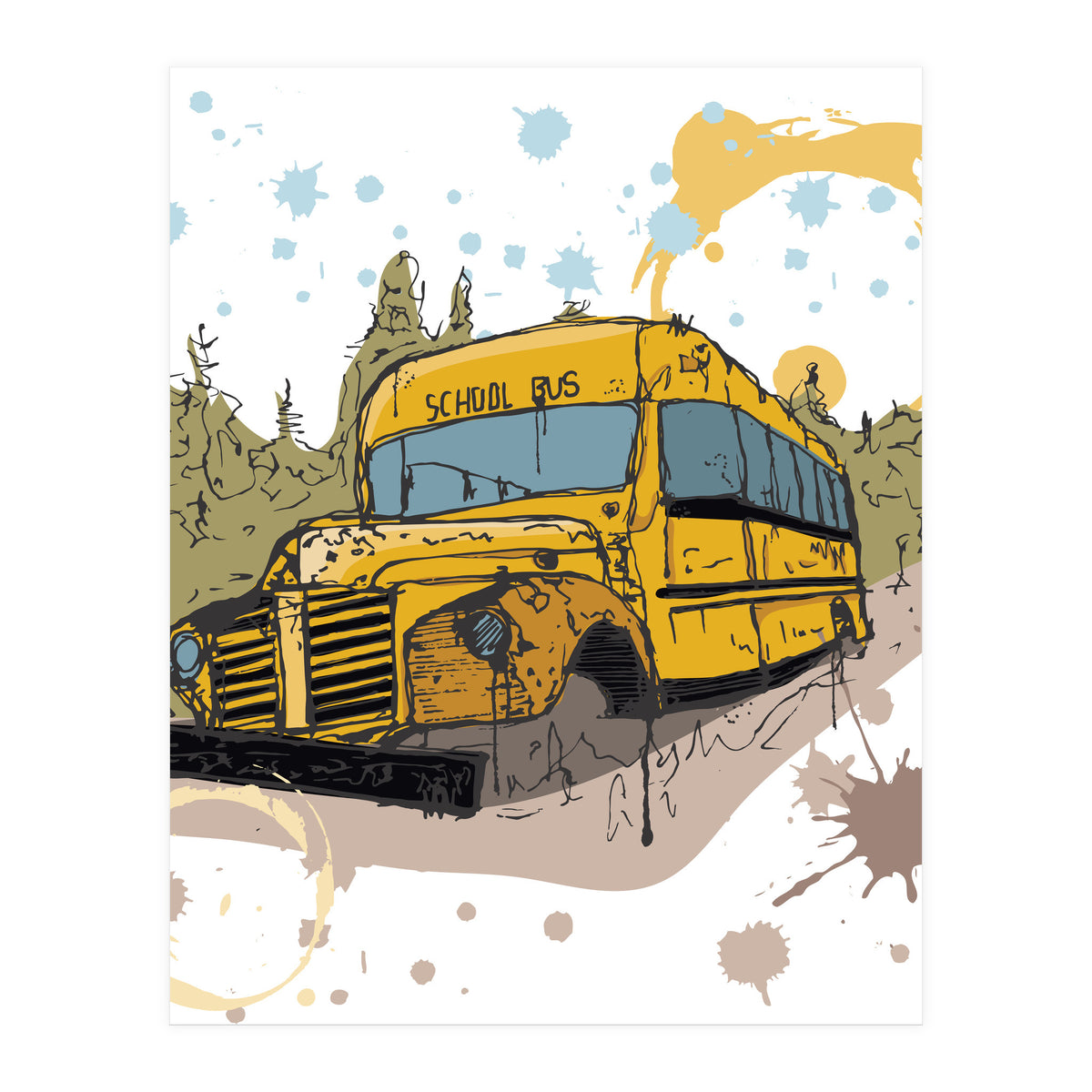 Abandoned school bus sketch (Print Only)