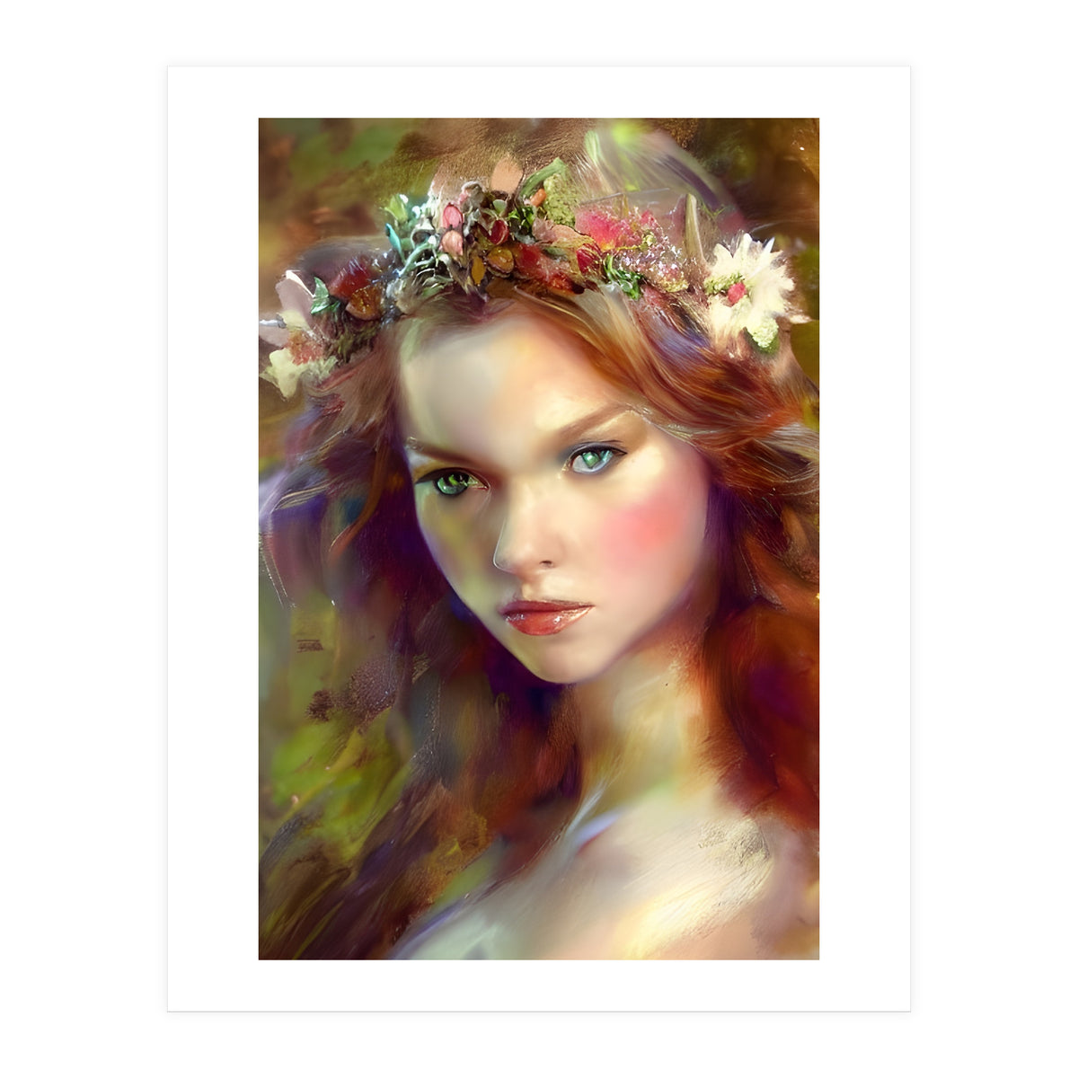 Dreamy kitschy Maiden with Flower Wreath (Print Only)