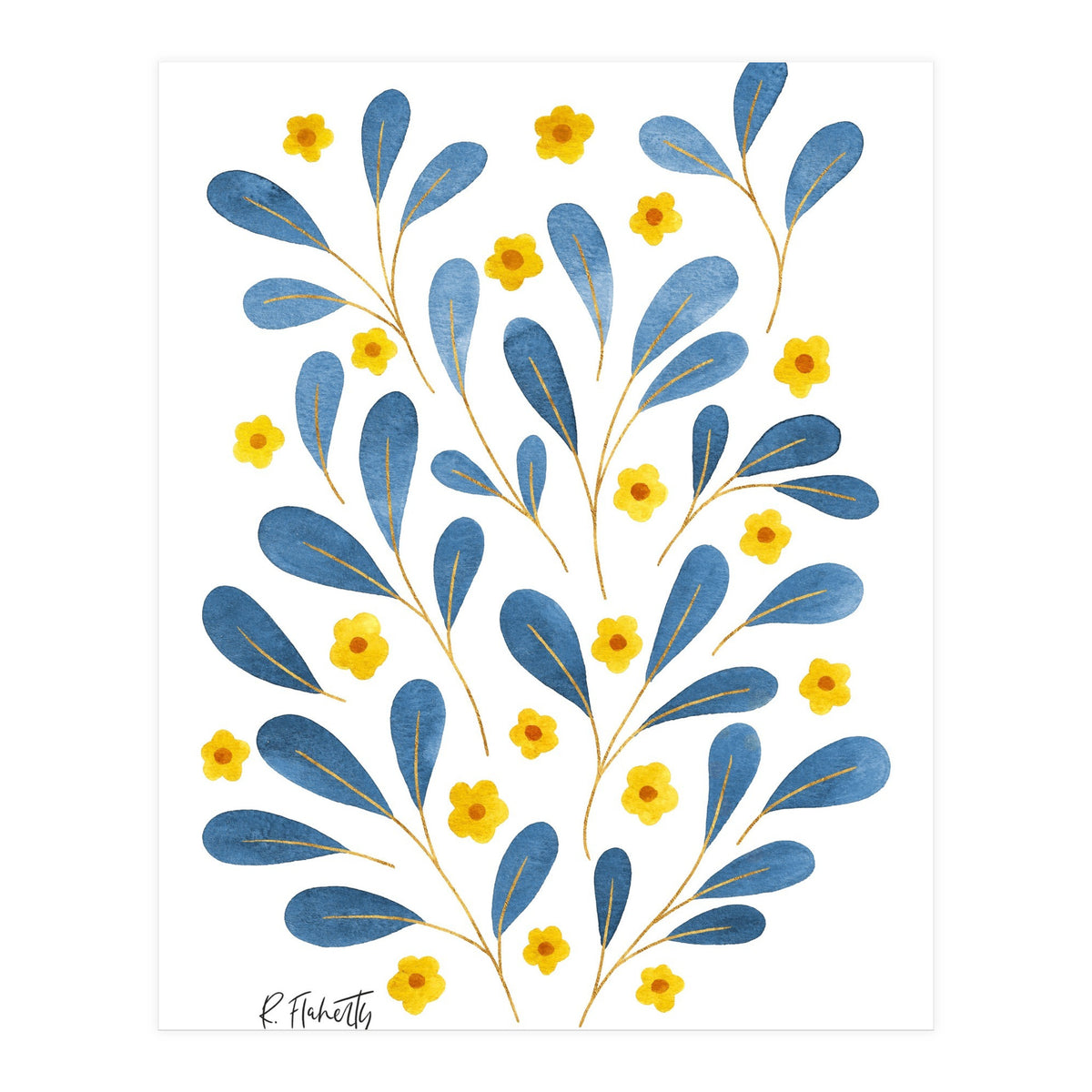 Springtime Floral | Blue and Yellow (Print Only)
