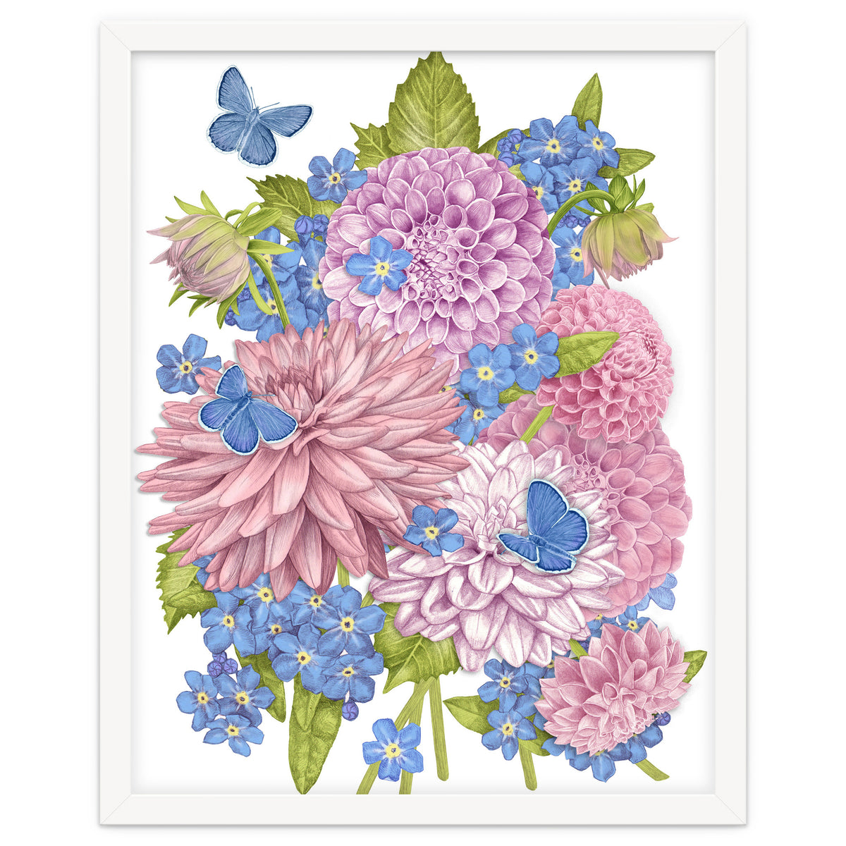 Pink Flowers and Butterflies