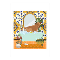 Cow Bathing in Moroccan Style Bathroom (Print Only)