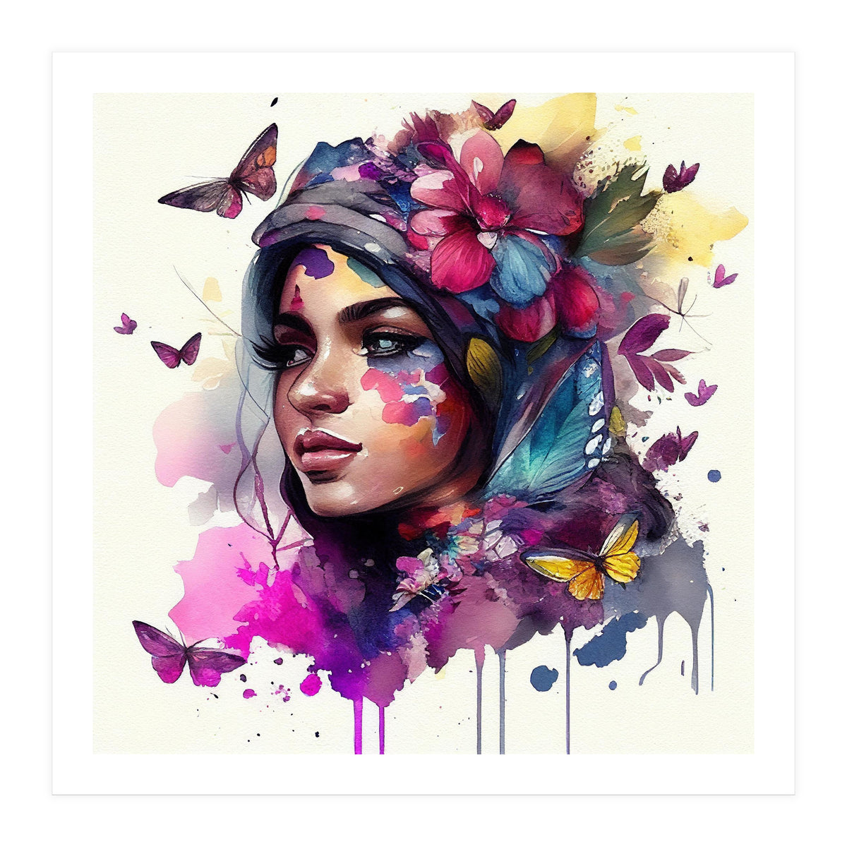 Watercolor Floral Arabian Woman #9 (Print Only)