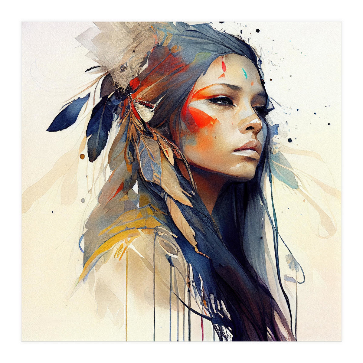 Watercolor Floral Indian Native Woman #13 (Print Only)