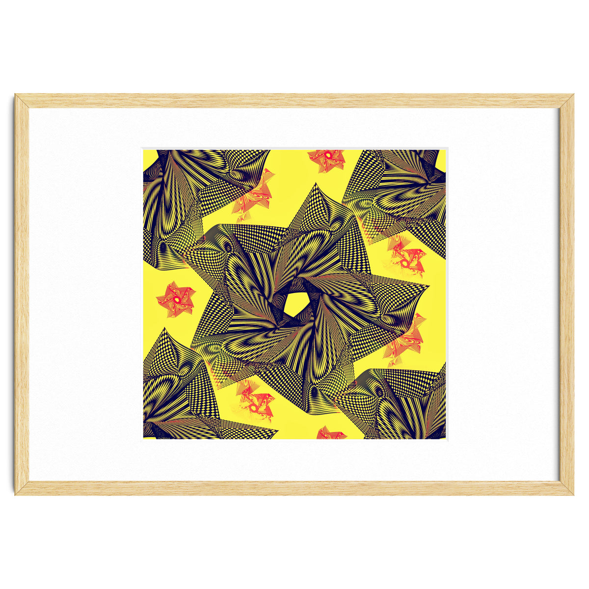 Black flowers on yellow background.