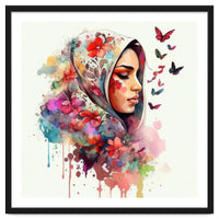 Watercolor Floral Muslim Arabian Woman #4